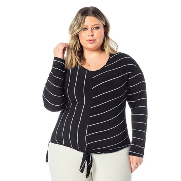 Blusa Feminina Plus Size Manga Longa Viscose Paris