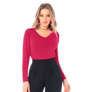 Blusa Feminina Manga Longa Básica Visconfort Pink