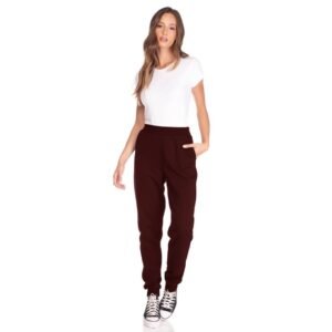 Calça Feminina Moletom Jogger Vinho