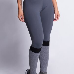 Calça legging poliamida grafite com detalhes preto e mescla