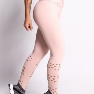 Calça legging nude com elástico e cortes a laser