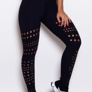 Calça legging preta com cortes a laser