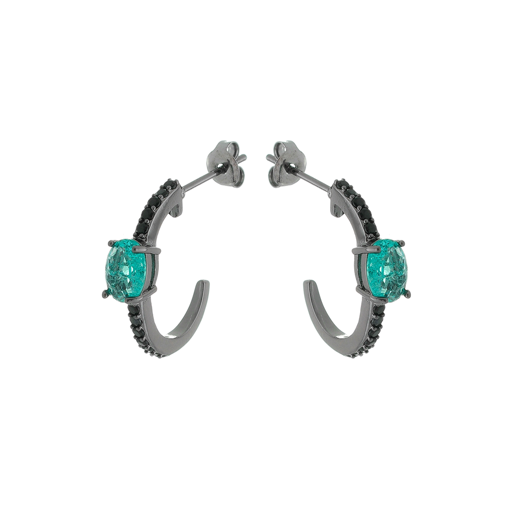 Argola Com Pedra E Zircônias Folheada A Ródio Negro