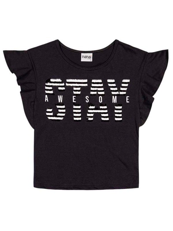 Blusa Infantil, Verão, Detalhe Em Lantejoulas Reversíveis, Preto - Nanai - 6