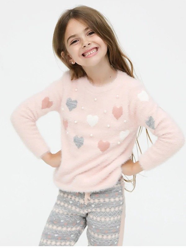 Blusão Em Tricot Felpudo, Infantil Menina, Corações e Pérolas - Twiky - 2