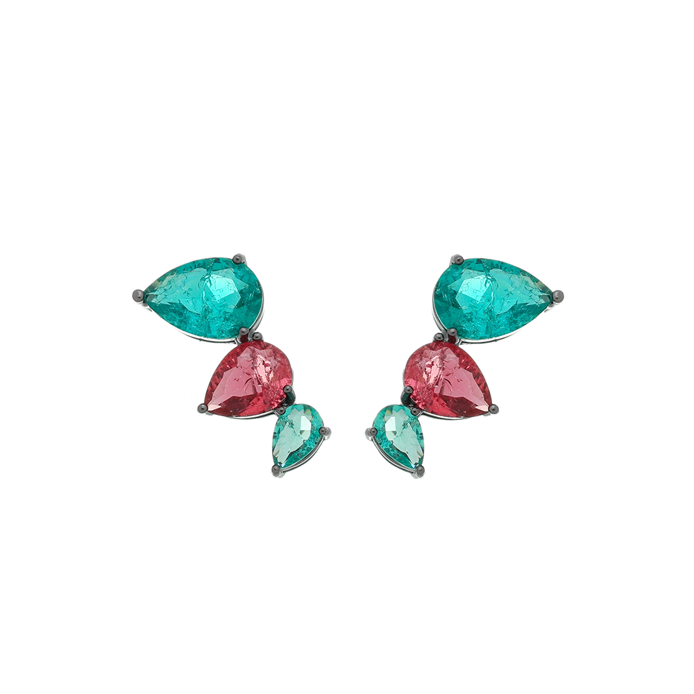 Brinco Gotas Com Pedras Folheado A Ródio Negro