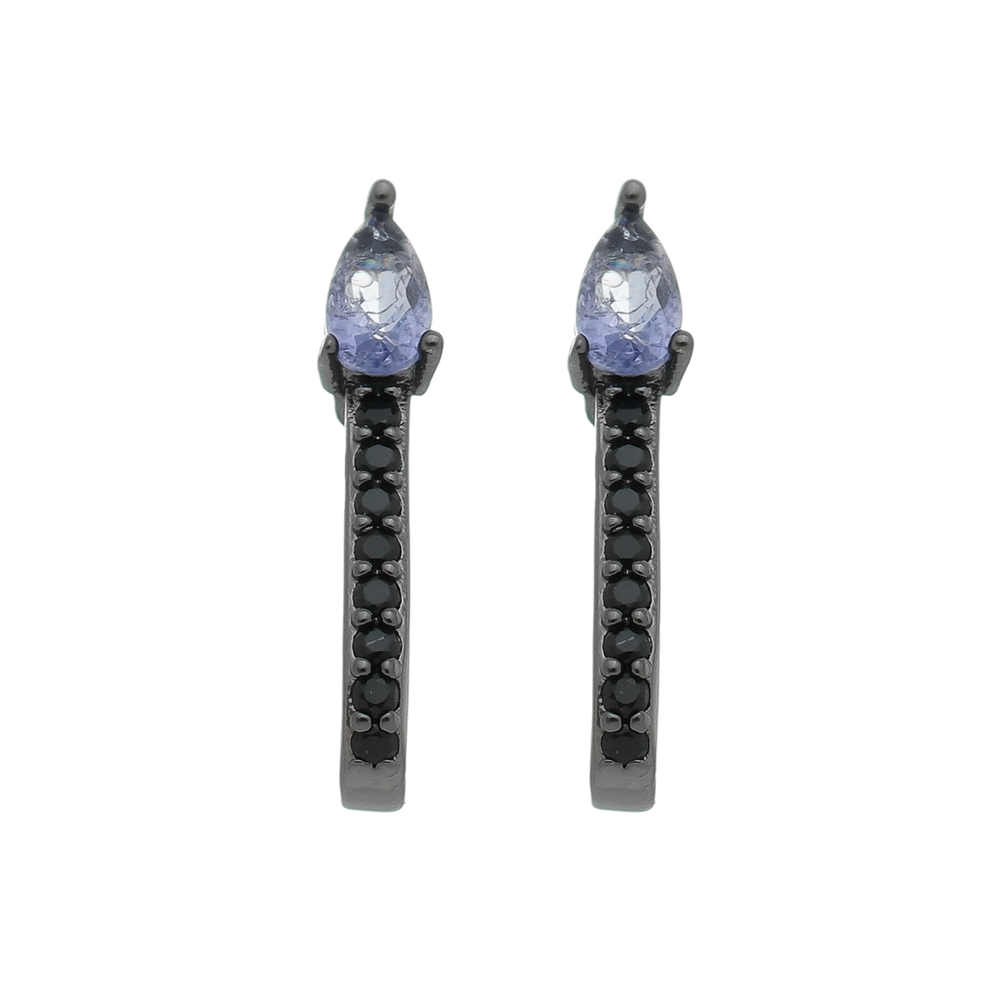 Brinco Gotinha Com Zircônias Folheado A Ródio Negro