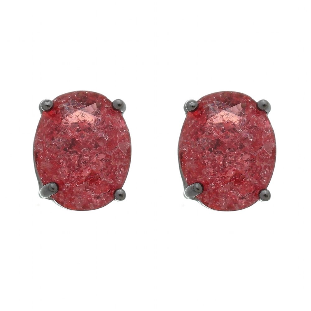 Brinco Ice Fusion Oval 10mm Vermelha Folhado A Ródio Negro