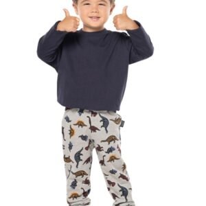 Calça em Moletom Peluciado, Dinossauros - Vrasalon - 1 - Cinza claro