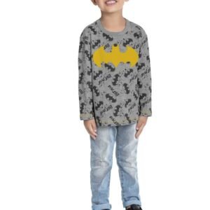 Camiseta Infantil Inverno Batman, Cor cinza.  Produto Oficial - Fakini - 3 - Cinza claro
