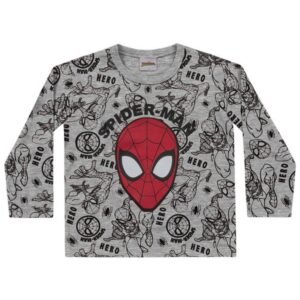 Camiseta Infantil Inverno Spiderman, Cor cinza.  Produto Oficial - Fakini - 3 - Cinza claro