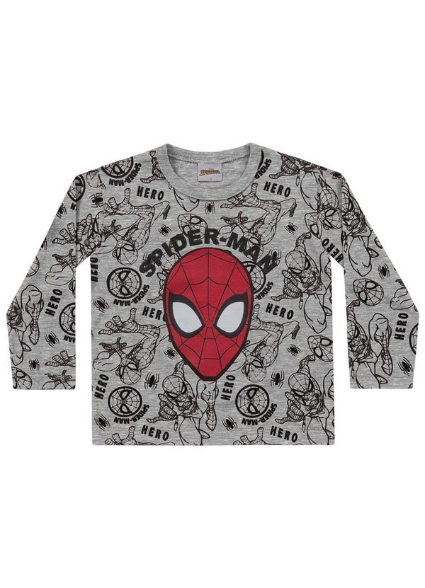 Camiseta Infantil Inverno Spiderman, Cor cinza.  Produto Oficial - Fakini - 3 - Cinza claro