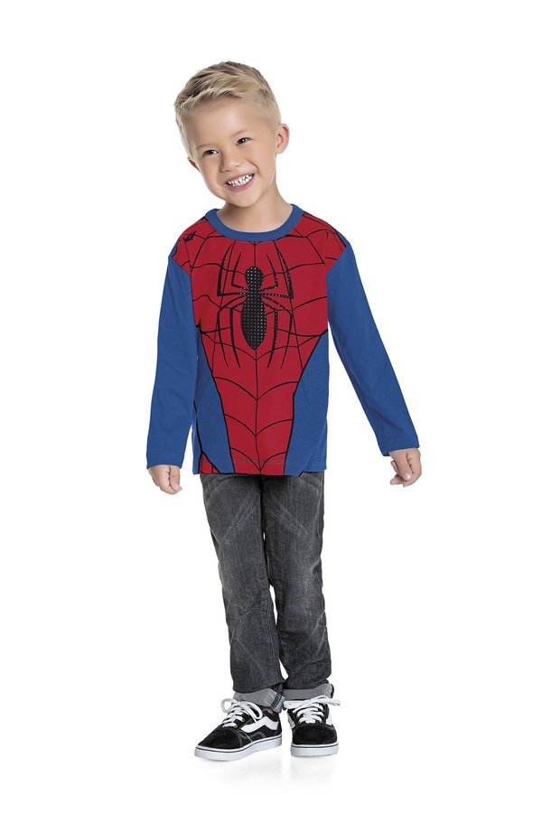 Camiseta Infantil Inverno Spiderman, Produto Oficial - Fakini - 2 - Azul