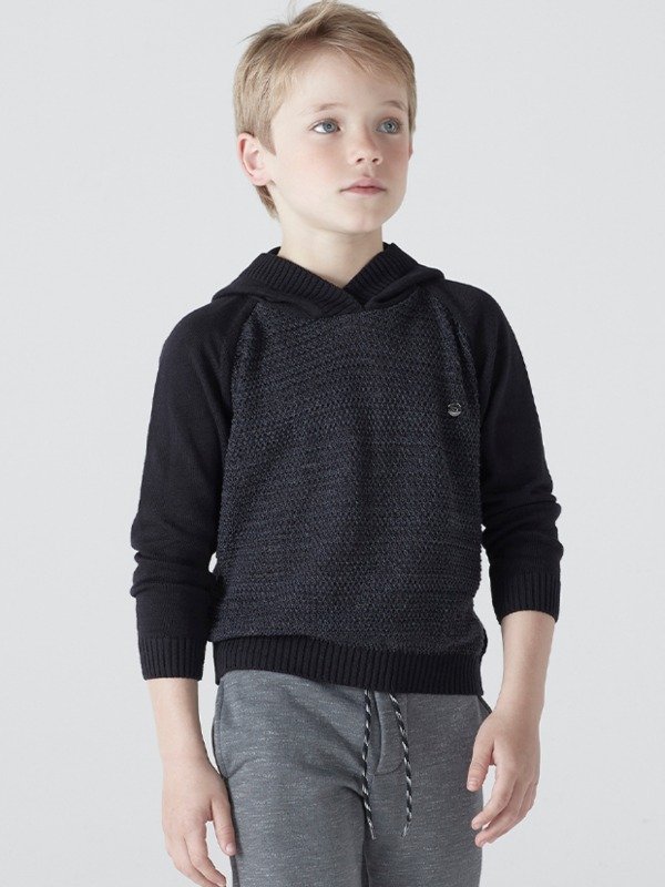 Blusão Infantil Menino em Tricot e Moletom Com Capuz Preto Tam 1 a 10 - Biogás - 3