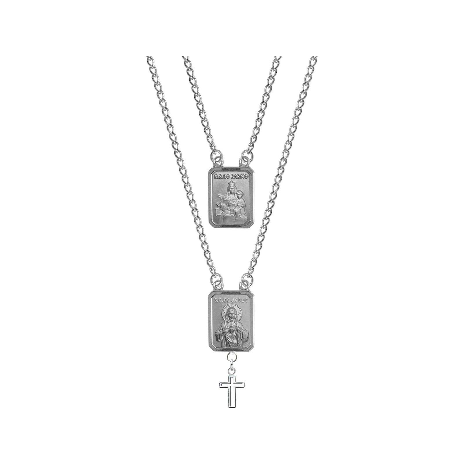 Colar Escapulário Aço 2 Medalhas NSra. Carmo e S.C. Jesus 2747345