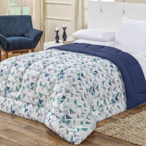 Edredom Estampado Dupla Face Casal Padrão 100% Algodão Em Malha Fio 30/1 Penteado Quality - Geométrico Azul