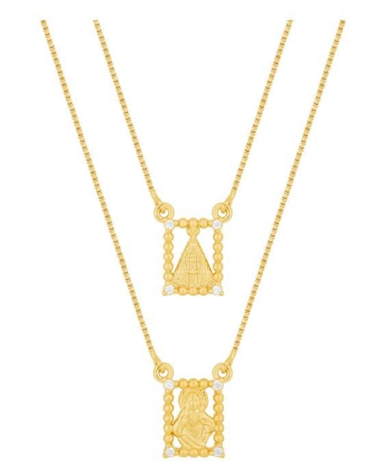 Escapulário Prata/Banho Ouro 18K Sag .Cor. Jesus / N. Sra. Aparecida 60cm 3208060