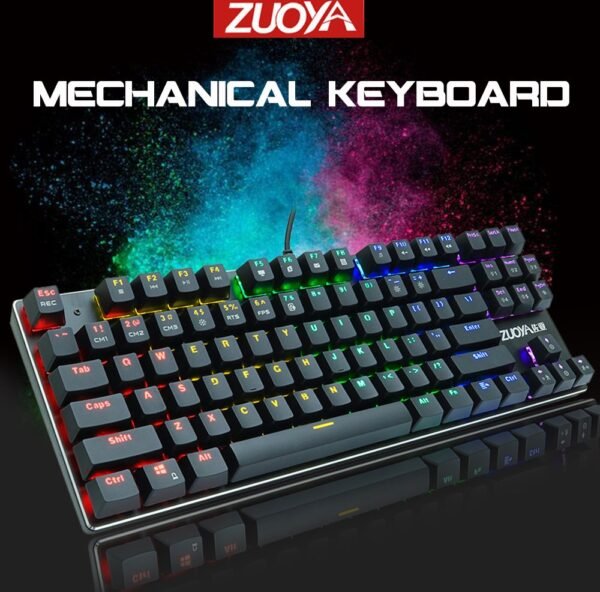 Teclado Mecânico Gamer ZUOYA, 87 Teclas com LED