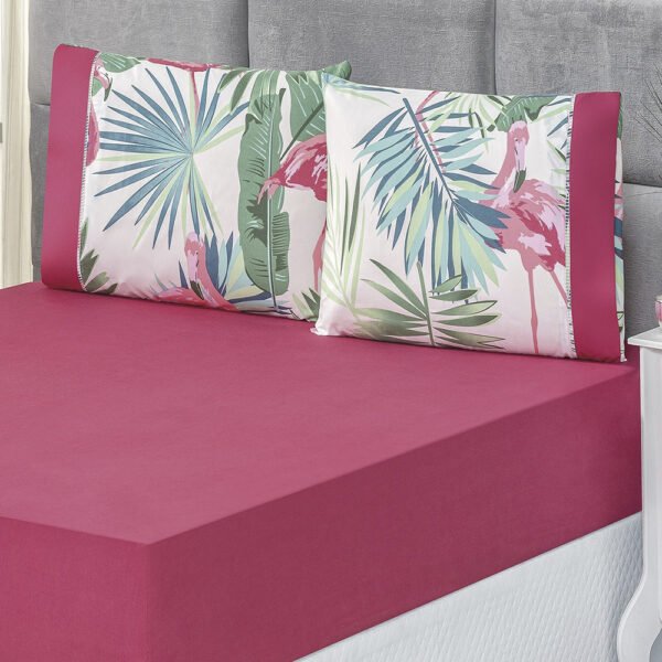 Jogo De Cama Casal King 03 Peças Micropercal 200 Fios Naturale - Flamingo