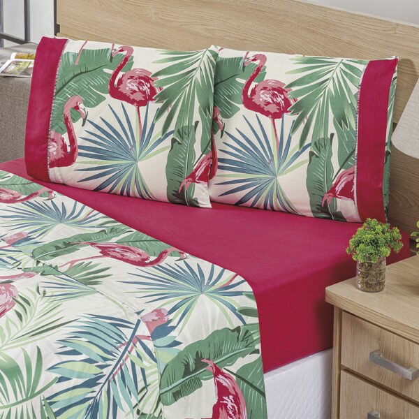 Jogo De Cama Casal Queen 04 Peças Micropercal 200 Fios Naturale - Flamingo