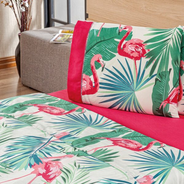 Jogo De Cama Solteiro 03 Peças Micropercal 200 Fios Naturale - Flamingo