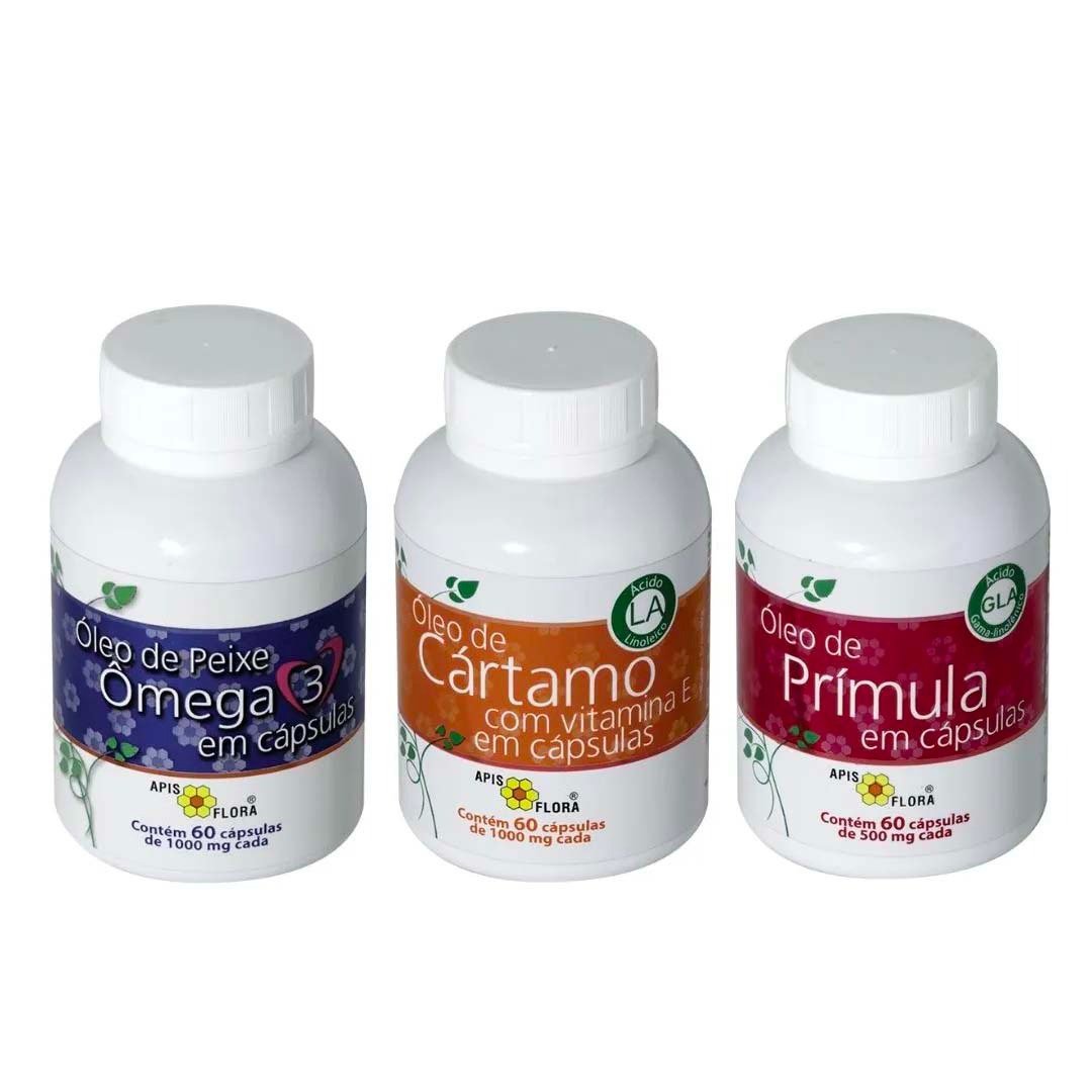 Kit Saúde - Ômega 3, Óleo de Cártamo e Óleo de Prímula em Cápsulas Apis Flora