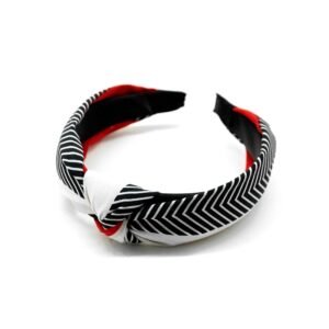 Tiara De Tecido Preta Listrada Com Vermelho E Nó Central