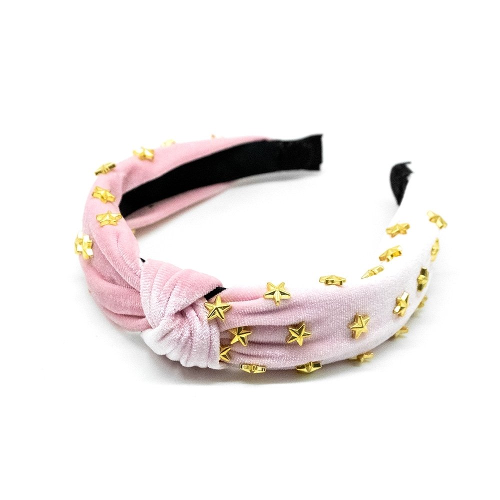 Tiara De Tecido Rosa Com Estrelas E Nó Central