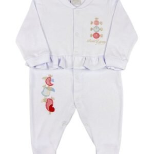 Macacão Bebê Suedine Pássaros-Babado - Branco RN