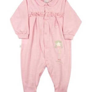 Macacão Bebê Meia Malha Flamê Menina-Babados - Rosa RN