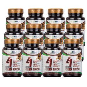 Promoção 12 frascos - Suplemento Quarteto Vitamínico Concentrado Nutriblue Com Cálcio, Magnésio Dimalato, Vitamina D3 E Zinco