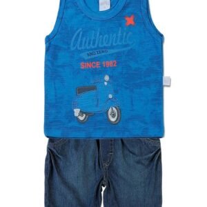 Conjunto Bebê Flamê Estampado e Índigo Authentic Since 1982 - Azul P