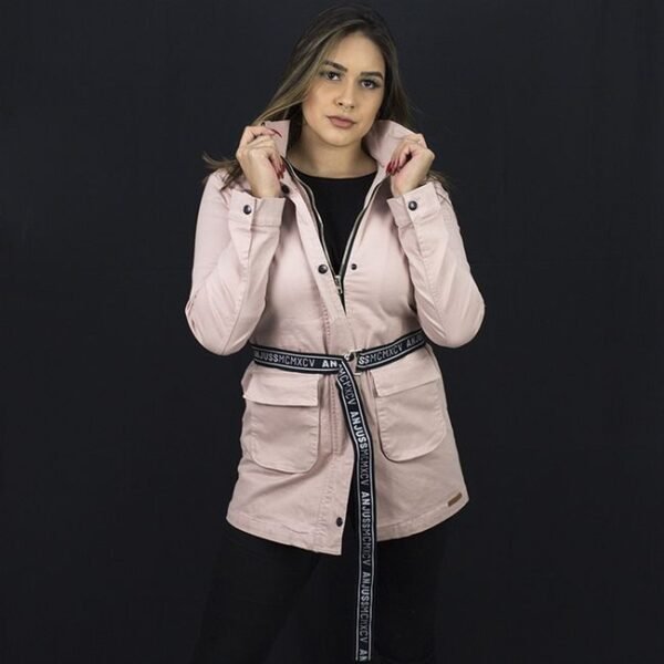 Jaqueta Feminina Parka em Sarja com Bolsos Anjuss ROSA PP