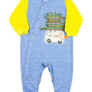 Macacão Bebê Malha Botonê Clouds Kombi Surf & Co. - Azul P