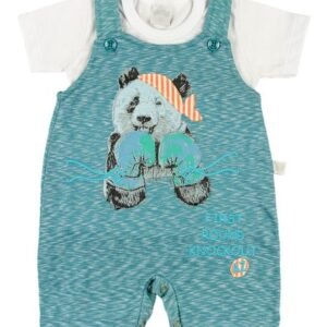 Salopete Bebê Malha Flamê Vintage Urso Boxeador - Verde P