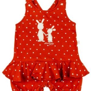 Macacão Bebê Malha Conforto Estampa Corações Coelhinhos - Vermelho M