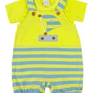 Salopete Bebê Malha Listrada Bicolor Barquinho - Azul P