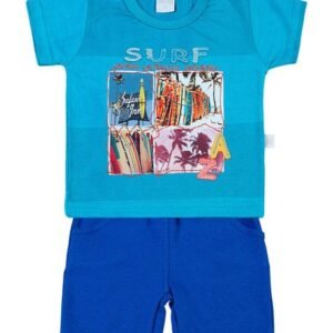 Conjunto Bebê Malha Rapport Spot Plash e Moletinho Surf long Beach - Turquesa P