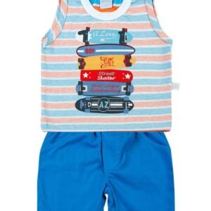 Conjunto Bebê Malha Listrada Sunset Skater e Tela Paper - Turquesa P