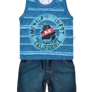Conjunto Bebê Malha Estampada e Índigo Urso Americas - Marinho M