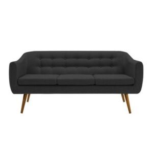 Sofá Mimo Base Palito Castanho Linho Chumbo com Botonê Fixo  1,75m