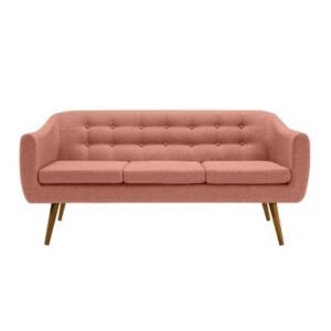 Sofá Mimo Linho com Botonê Coral Base Palito Castanho