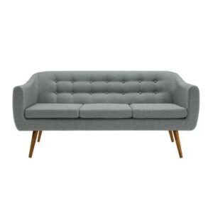 Sofá Mimo Linho com Botonê Cinza Base Palito Castanho