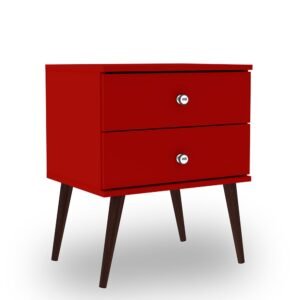 Mesa de Cabeceira 02 Gavetas Retrô Vermelho Movelbento