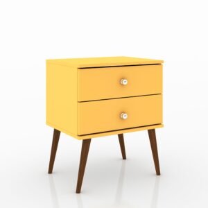 Mesa de Cabeceira 02 Gavetas Retrô Amarelo Movelbento