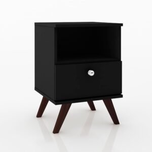 Mesa de Cabeceira 01 Gaveta 01 Nicho Retrô Preto Movelbento