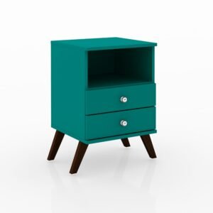Mesa de Cabeceira 02 Gavetas 01 Nicho Retrô Azul Turquesa Movelbento