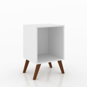 Mesa de Cabeceira Retrô com Nicho Branco Movelbento