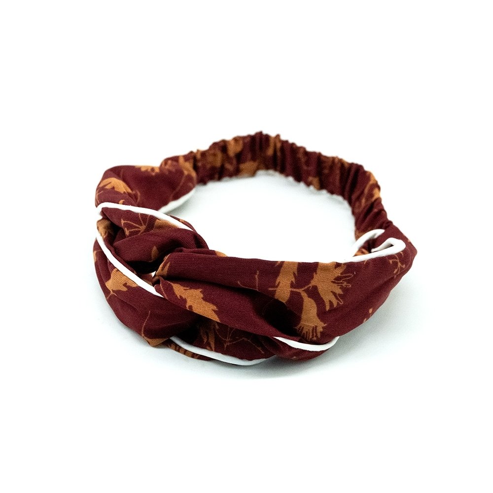 Faixa De Tecido Entrelaçada Vinho Com Estampa Floral Laranja