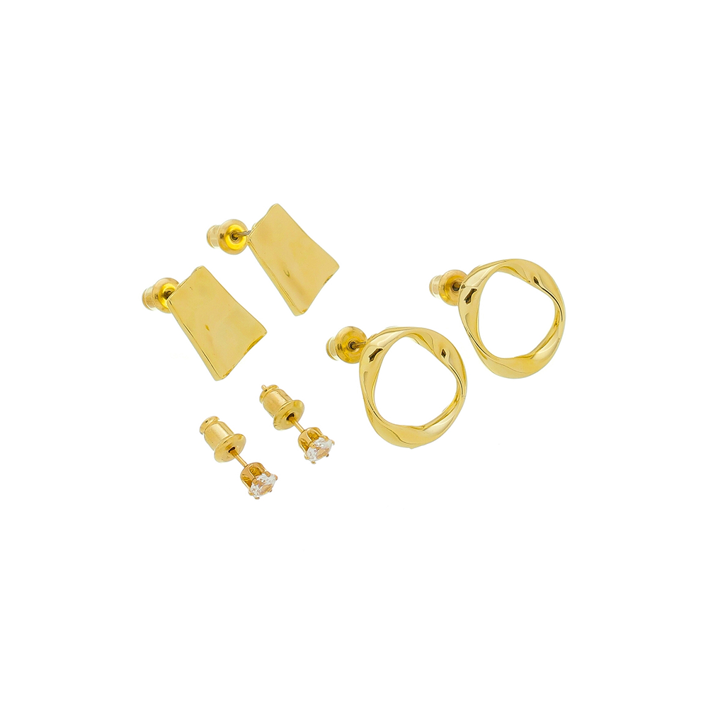 Kit De Brincos Luz, Retângulo Texturizado E Argola Torcida